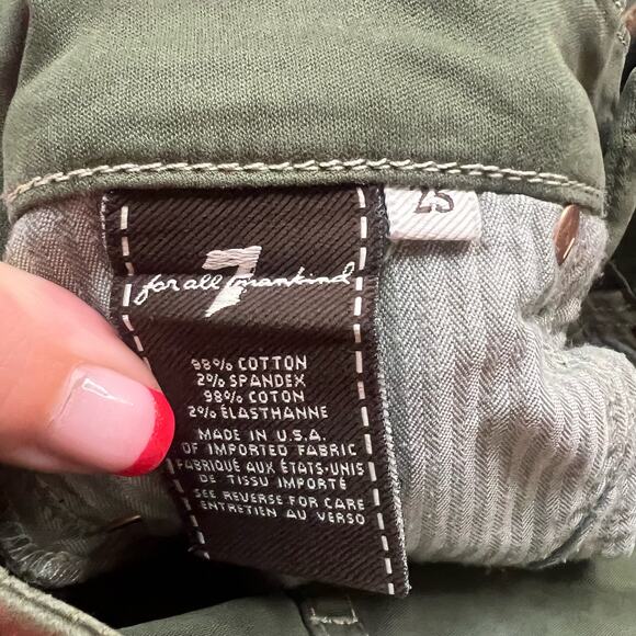 7 For All Mankind Green Lace Print Shimmer Skinny Jeans Size 25 - Picture 5 of 5